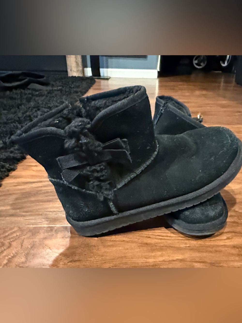 UGG Kids Black Suede Bow Booties